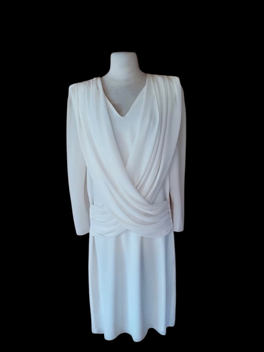 1980s Darcy Cream Draped‎ Cowl-Back Cocktail Dress